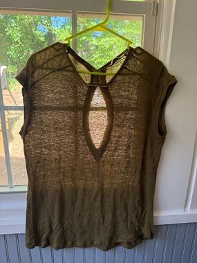 Zara Olive Green Keyhole Cap Sleeve Top
